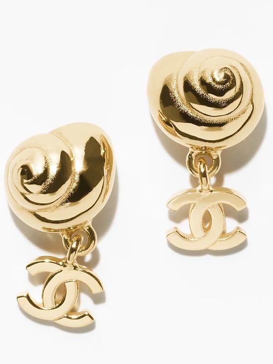 CHANEL Jewelry - Chanel 26M Coco Beach Gold Shell Seashell CC Logo Dangle Drop Stud Earrings